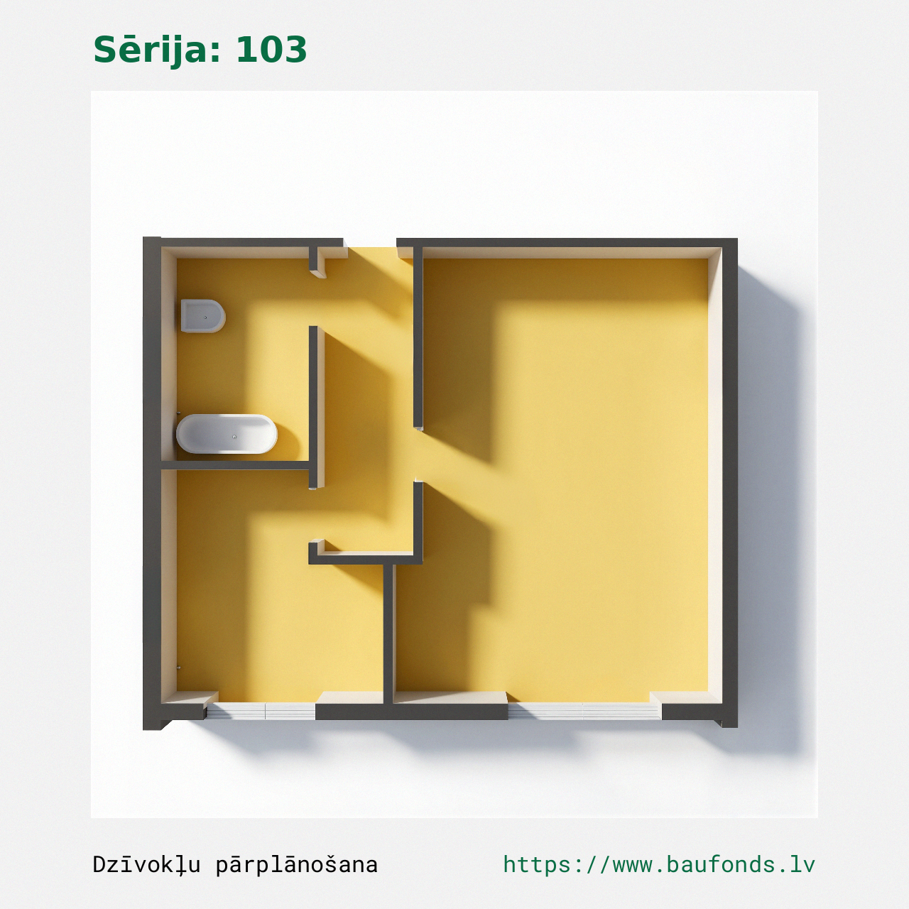One-bedroom apartment, Series 103 (103-A1/1). Area 17-30 m² / B