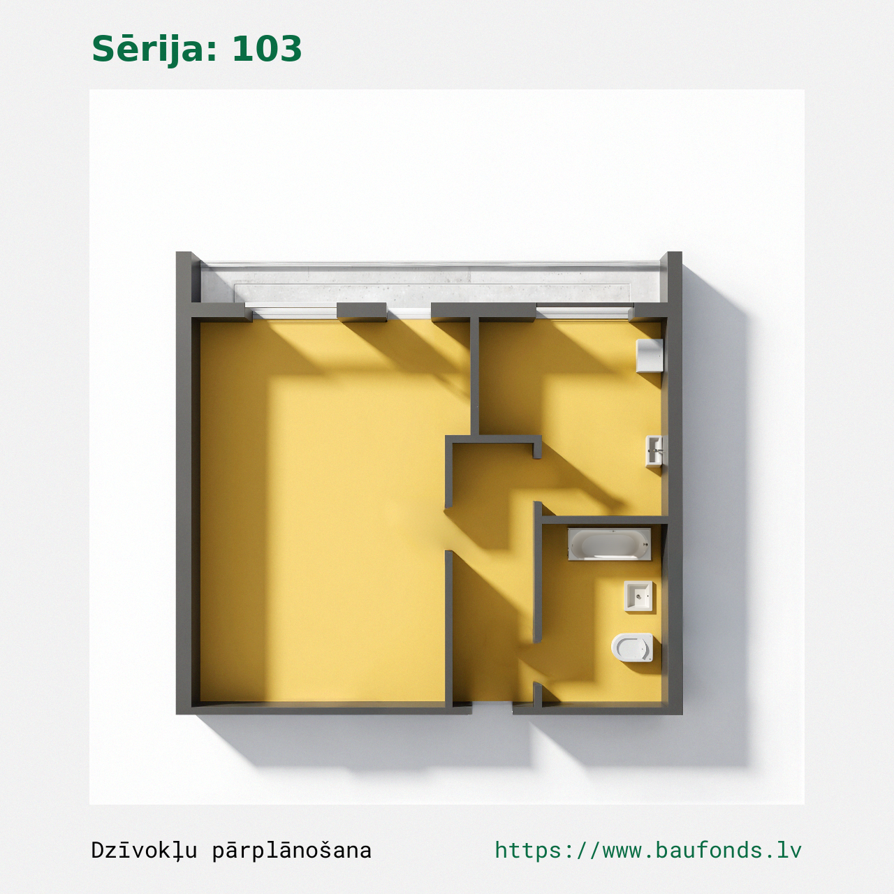 One-bedroom apartment, Series 103 (103-A3/1). Area 17-30 m² / B