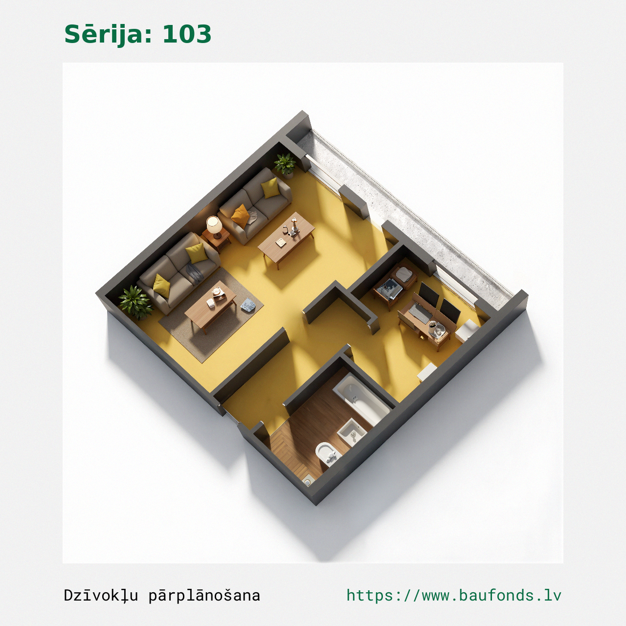 One-bedroom apartment, Series 103 (103-A3/1). Area 17-30 m² / C