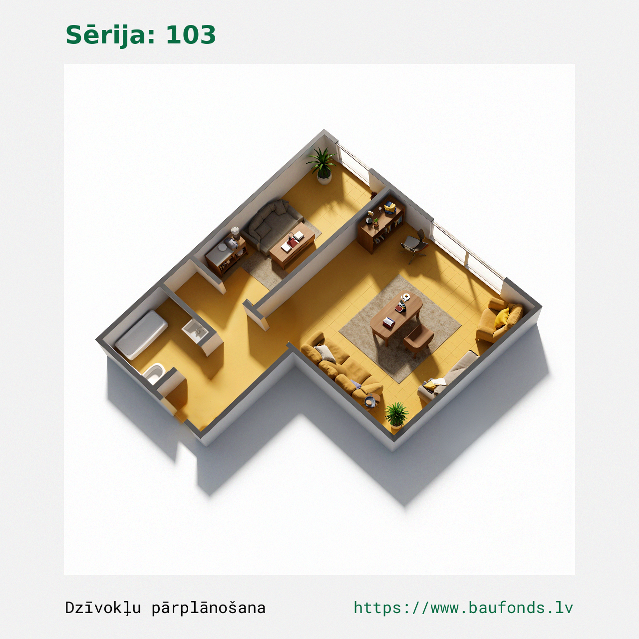 One-bedroom apartment, Series 103 (103-B2/1). Area 19-35 m² / C