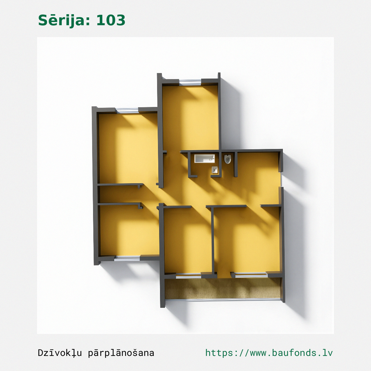 Four-bedroom apartment, Series 103 (103-C1/4). Area 51-80 m² / B