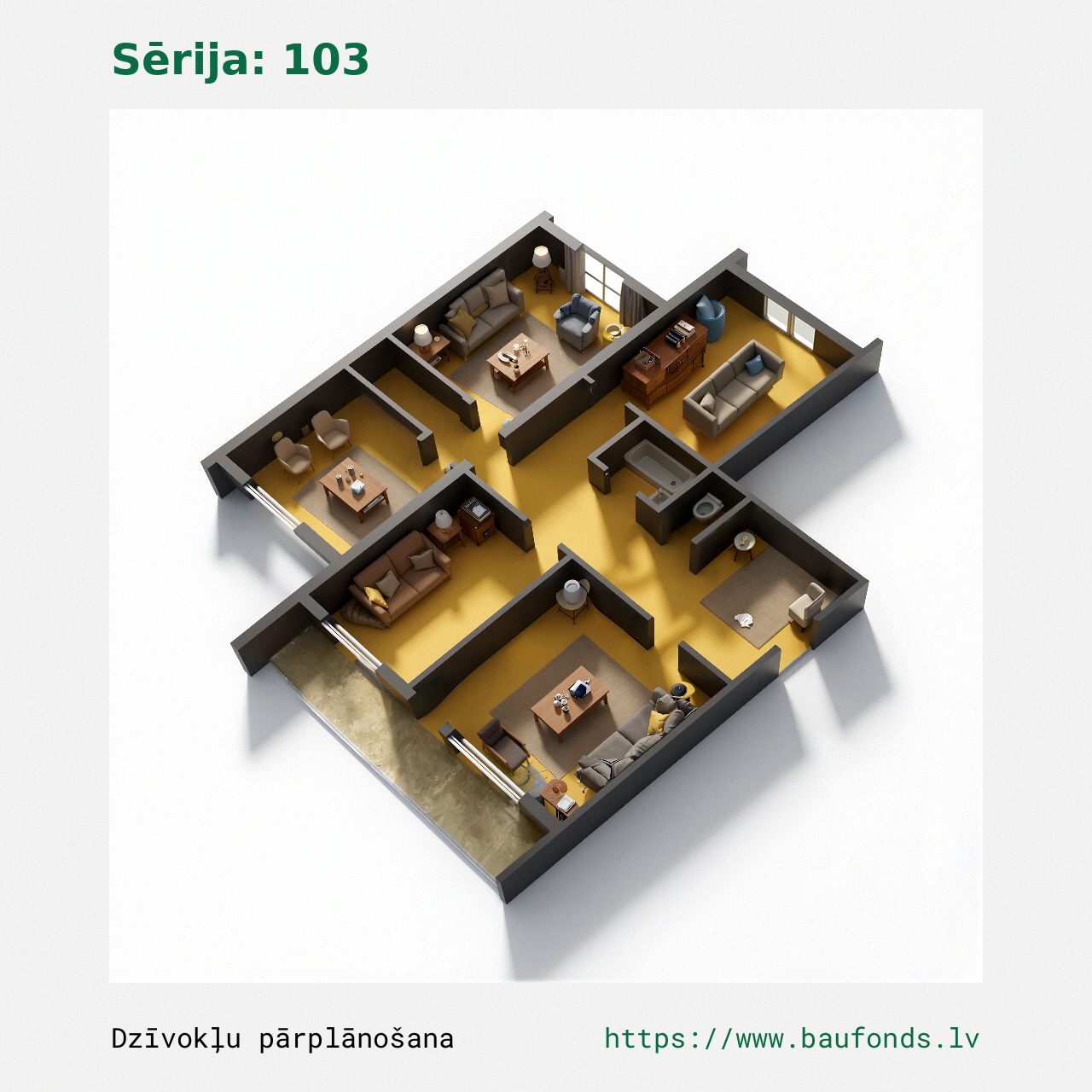Four-bedroom apartment, Series 103 (103-C1/4). Area 51-80 m² / C