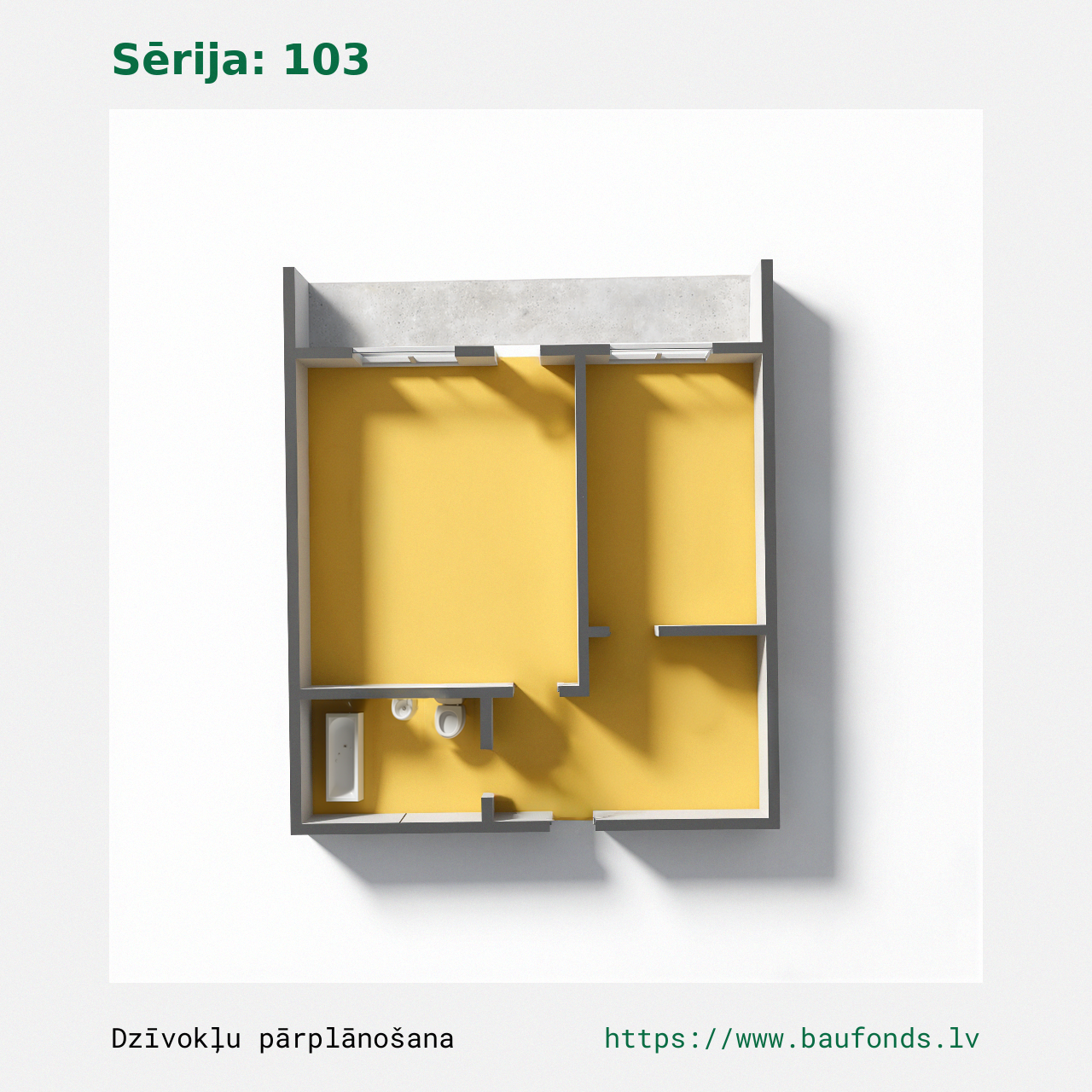 One-bedroom apartment, Series 103 (103-C2/1). Area 18-36 m² / B