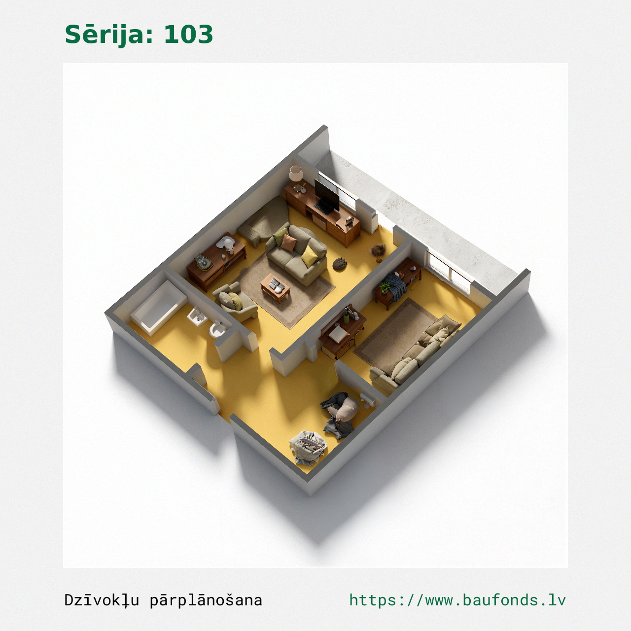 One-bedroom apartment, Series 103 (103-C2/1). Area 18-36 m² / C
