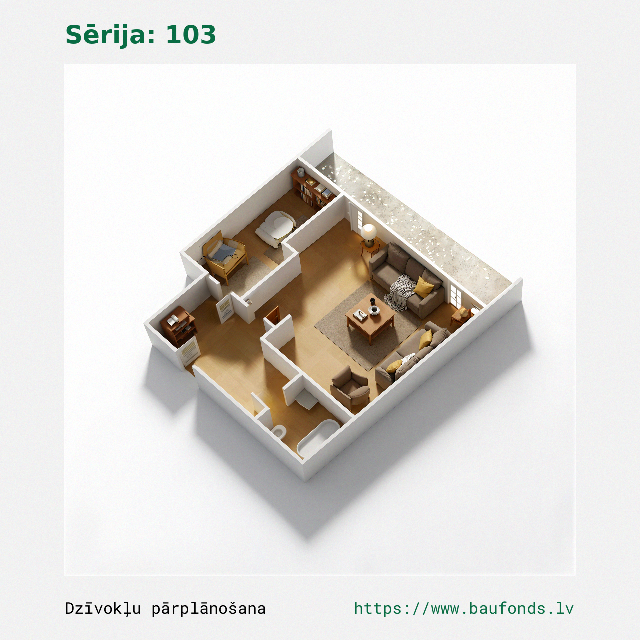 One-bedroom apartment, Series 103 (103-D4/1). Area 17-34 m² / C