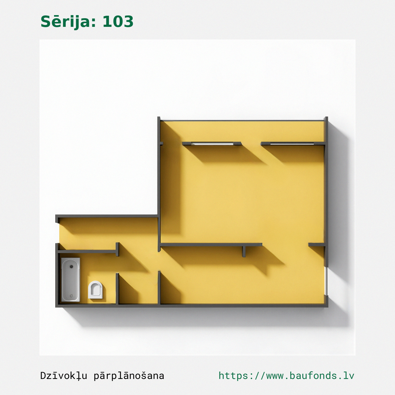 One-bedroom apartment, Series 103 (103-D5/1). Area 24-46 m² / B