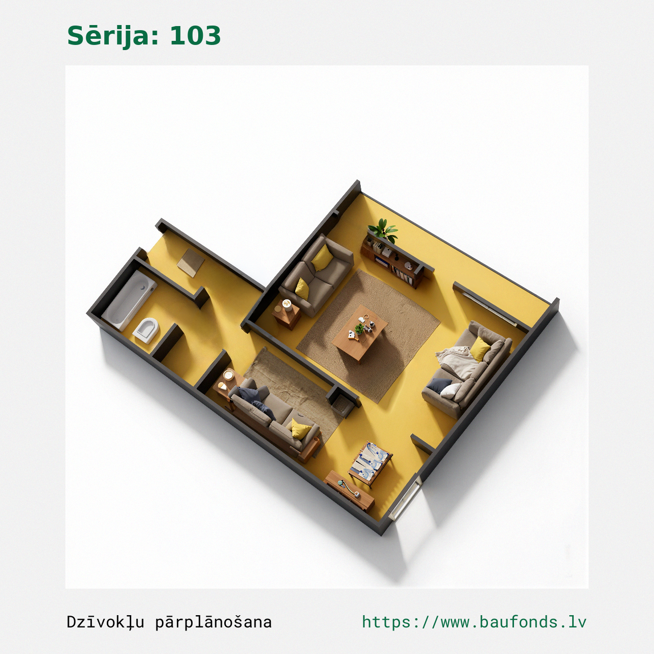 One-bedroom apartment, Series 103 (103-D5/1). Area 24-46 m² / C