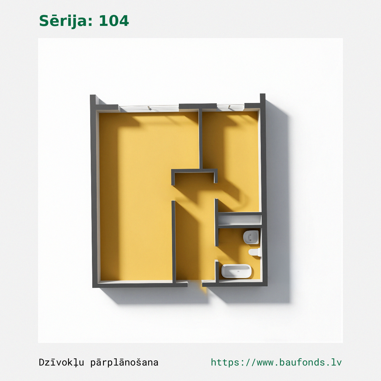 One-bedroom apartment, Series 104 (104-A2/1). Area 18-30 m² / B