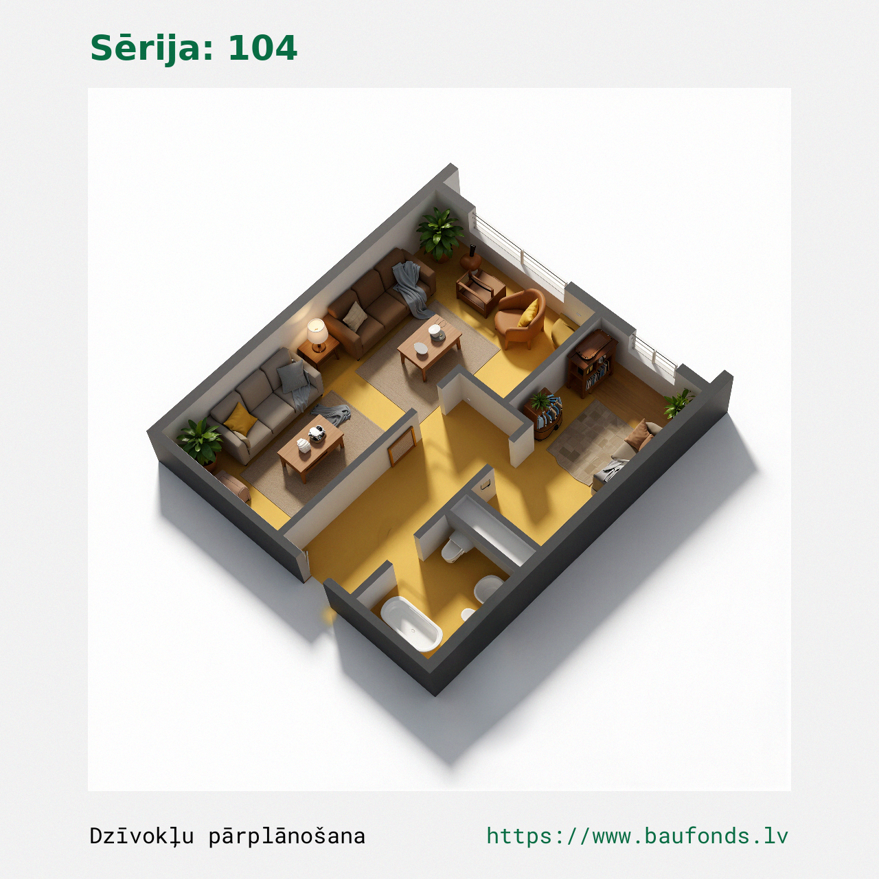 One-bedroom apartment, Series 104 (104-A2/1). Area 18-30 m² / C