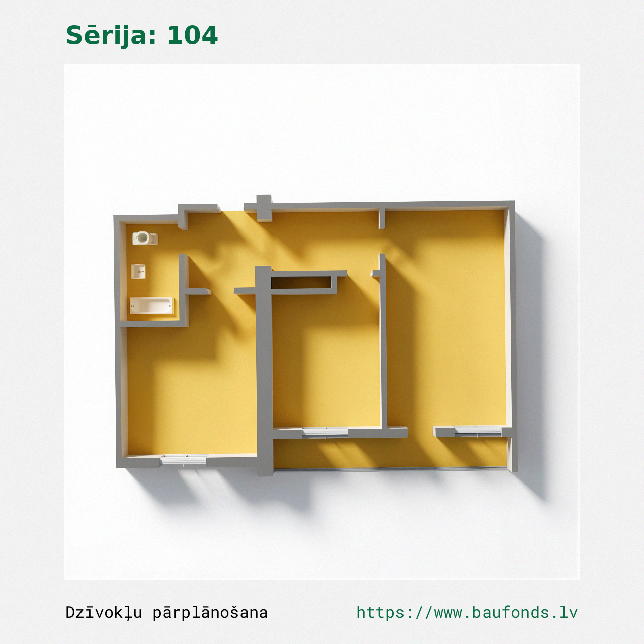 Two-bedroom apartment, Series 104 (104-A1/2). Area 26-42 m² / B