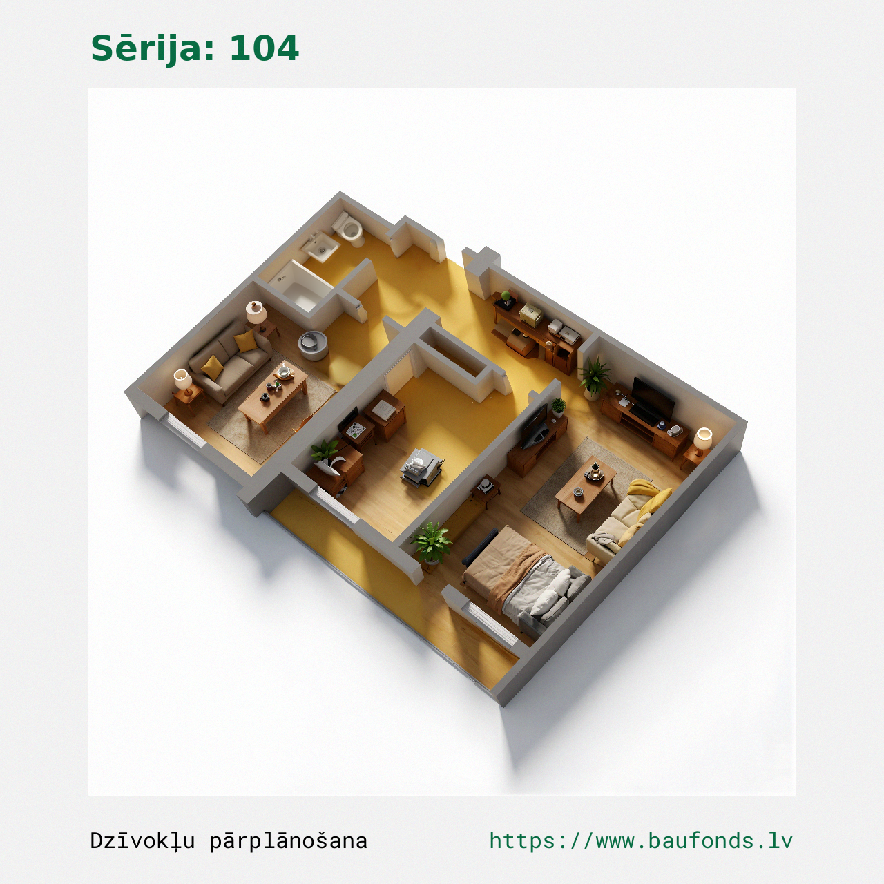 Two-bedroom apartment, Series 104 (104-A1/2). Area 26-42 m² / C