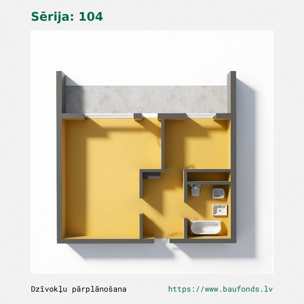 One-bedroom apartment, Series 104 (104-A3/1). Area 15-27 m² / B