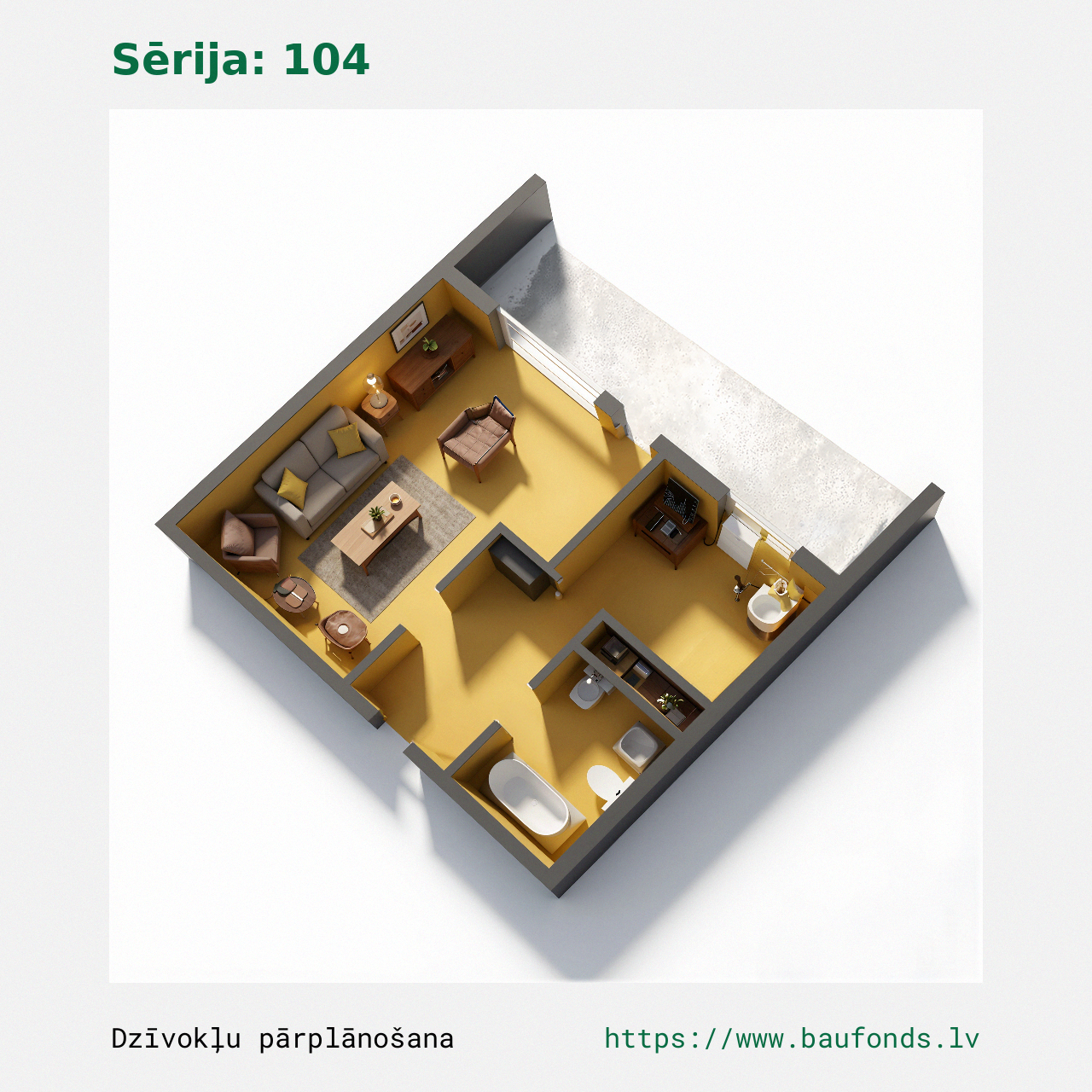 One-bedroom apartment, Series 104 (104-A3/1). Area 15-27 m² / C