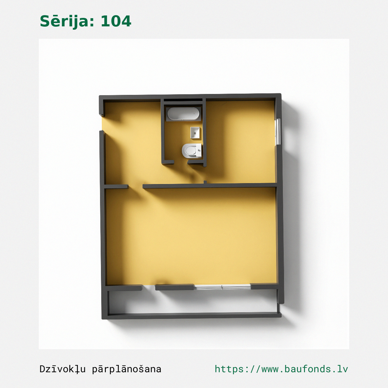 One-bedroom apartment, Series 104 (104-B2/1). Area 22-42 m² / B