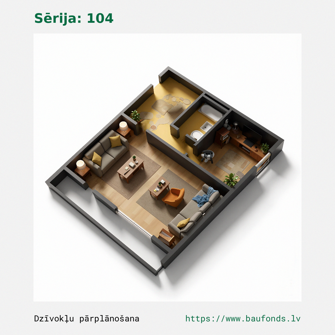 One-bedroom apartment, Series 104 (104-B2/1). Area 22-42 m² / C