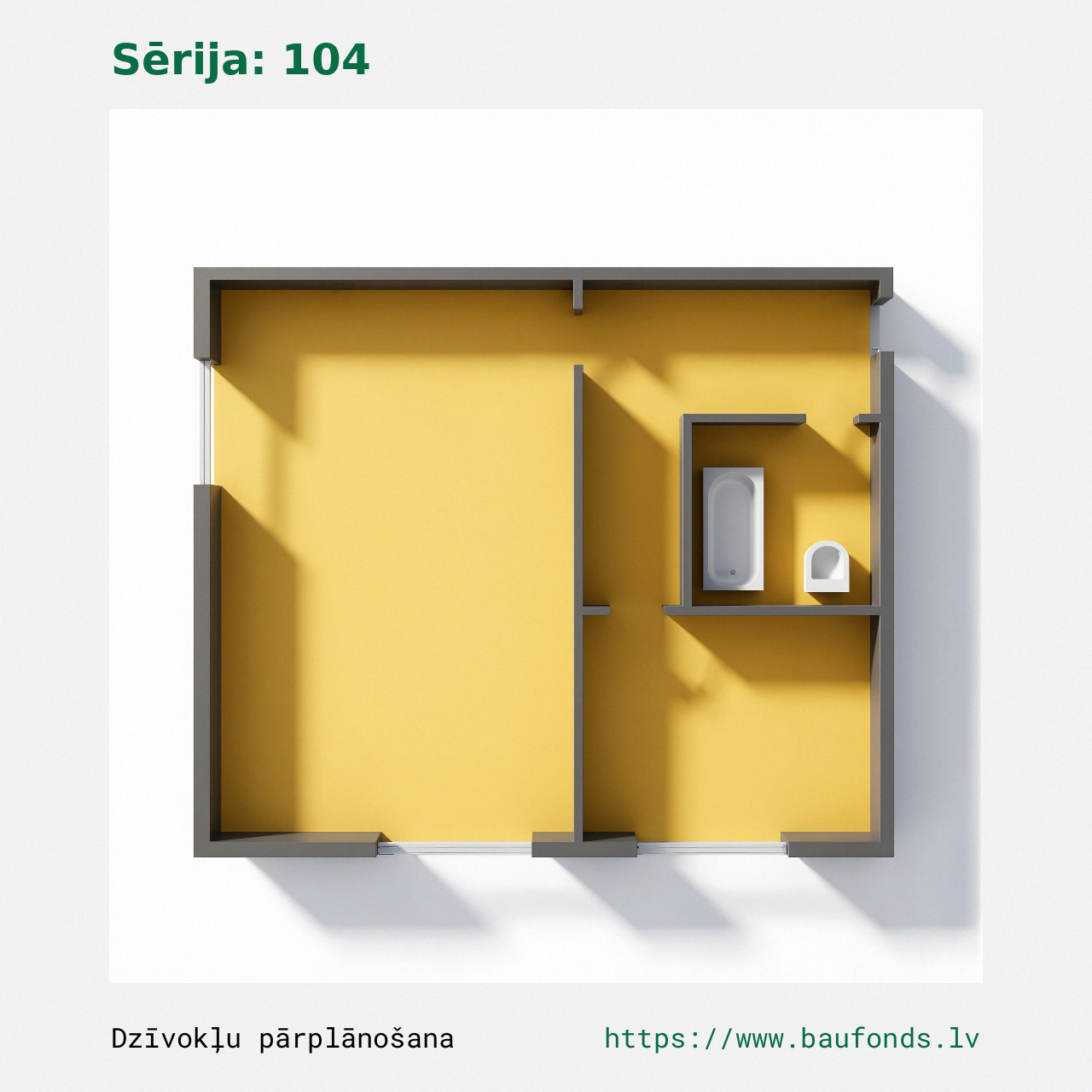 One-bedroom apartment, Series 104 (104-C1/1). Area 20-33 m² / B