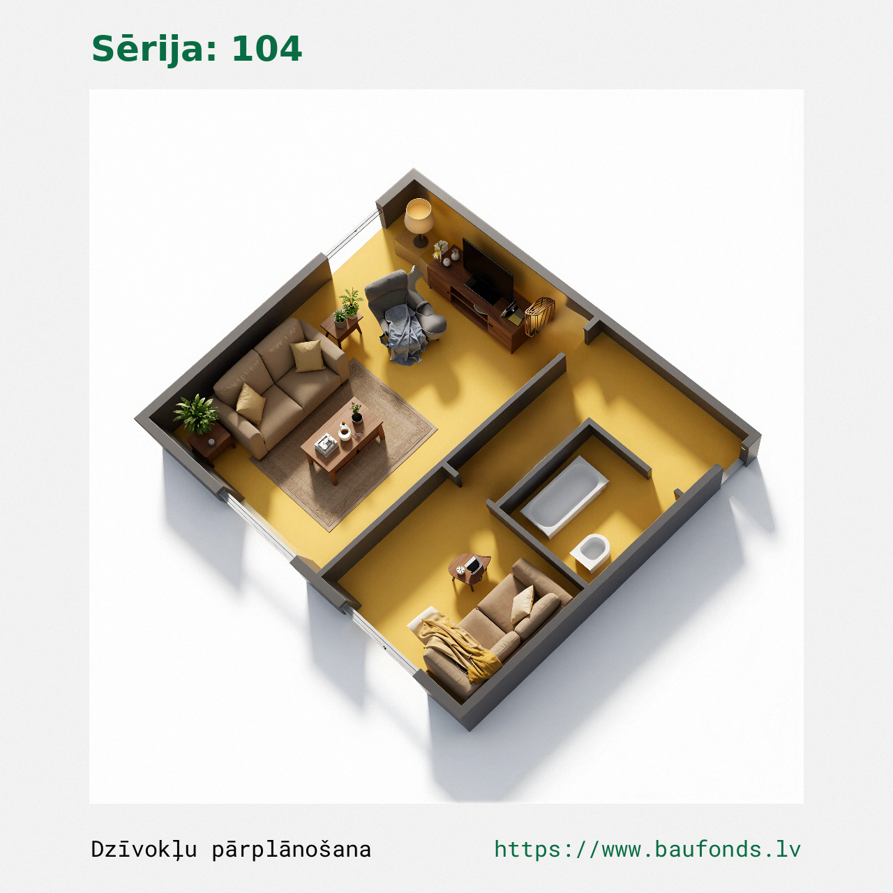 One-bedroom apartment, Series 104 (104-C1/1). Area 20-33 m² / C