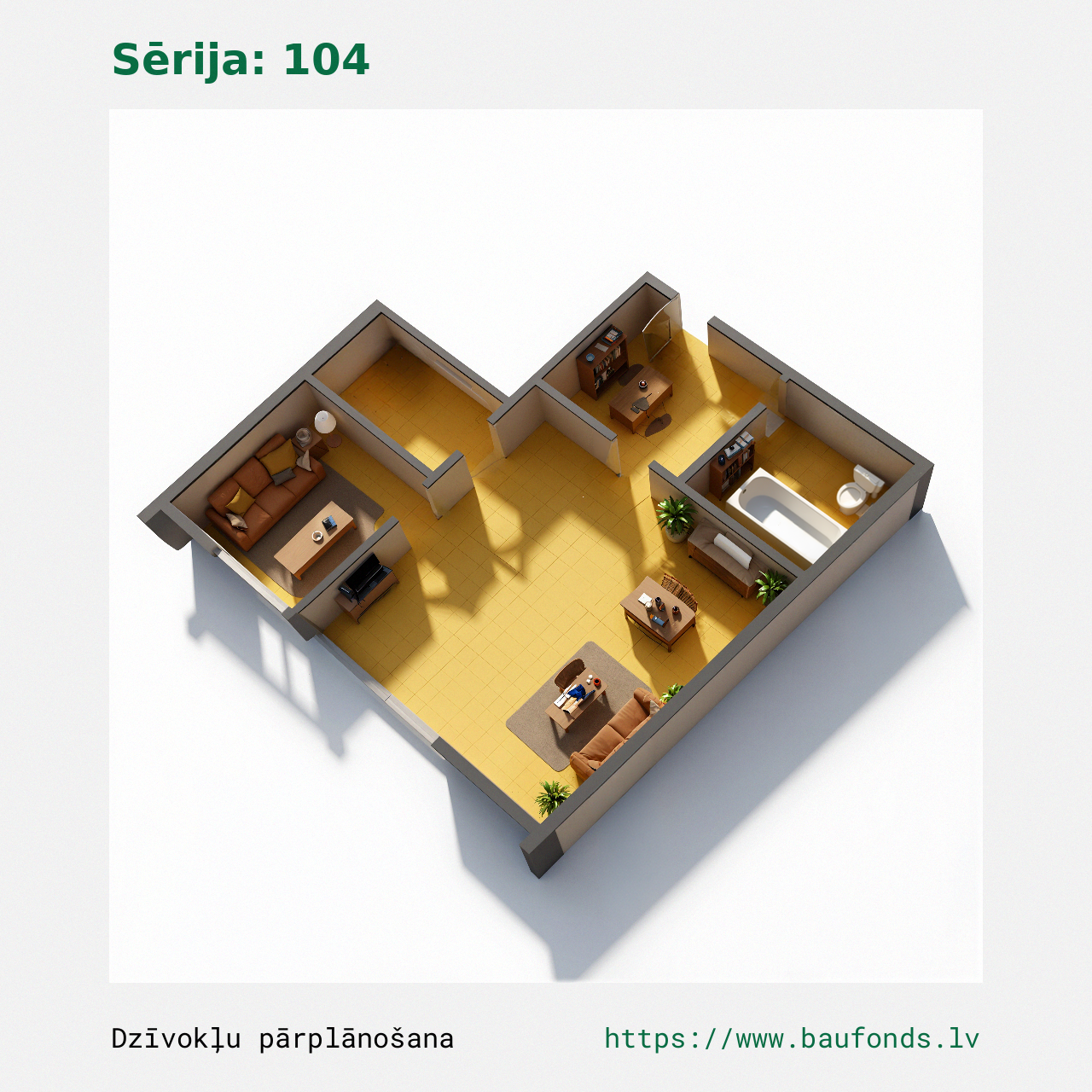 One-bedroom apartment, Series 104 (104-C5/1). Area 15-27 m² / C