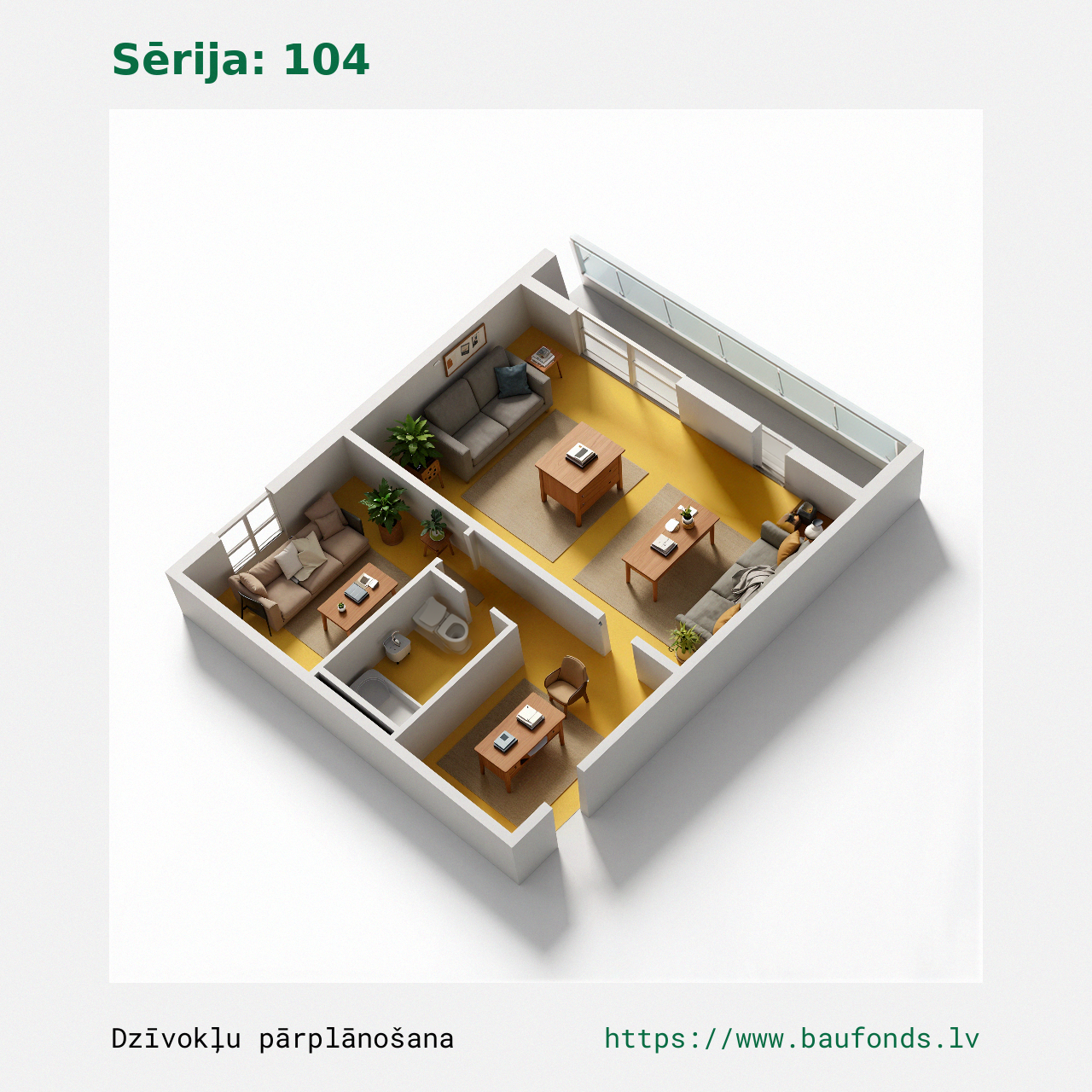 One-bedroom apartment, Series 104 (104-D2/1). Area 23-42 m² / C