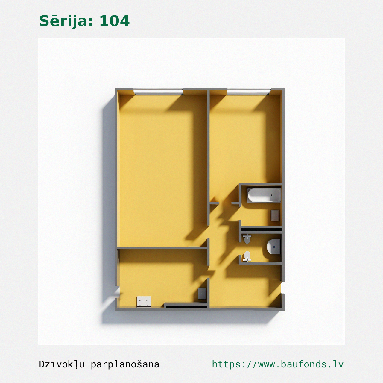 Two-bedroom apartment, Series 104 (104-F1/2). Area 28-44 m² / B