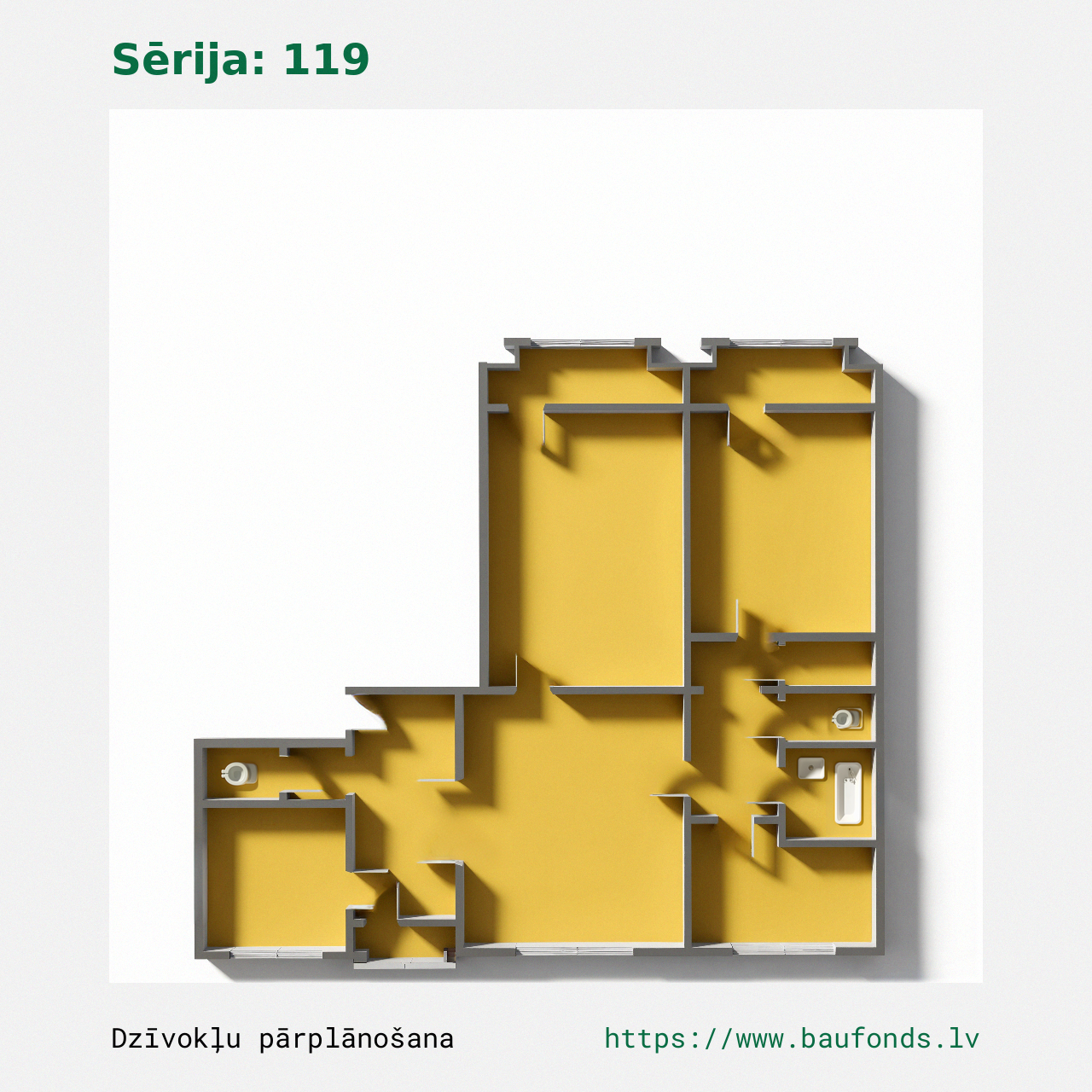 Four-bedroom apartment, Series 119 (119-A4/4). Area 52-84 m² / B