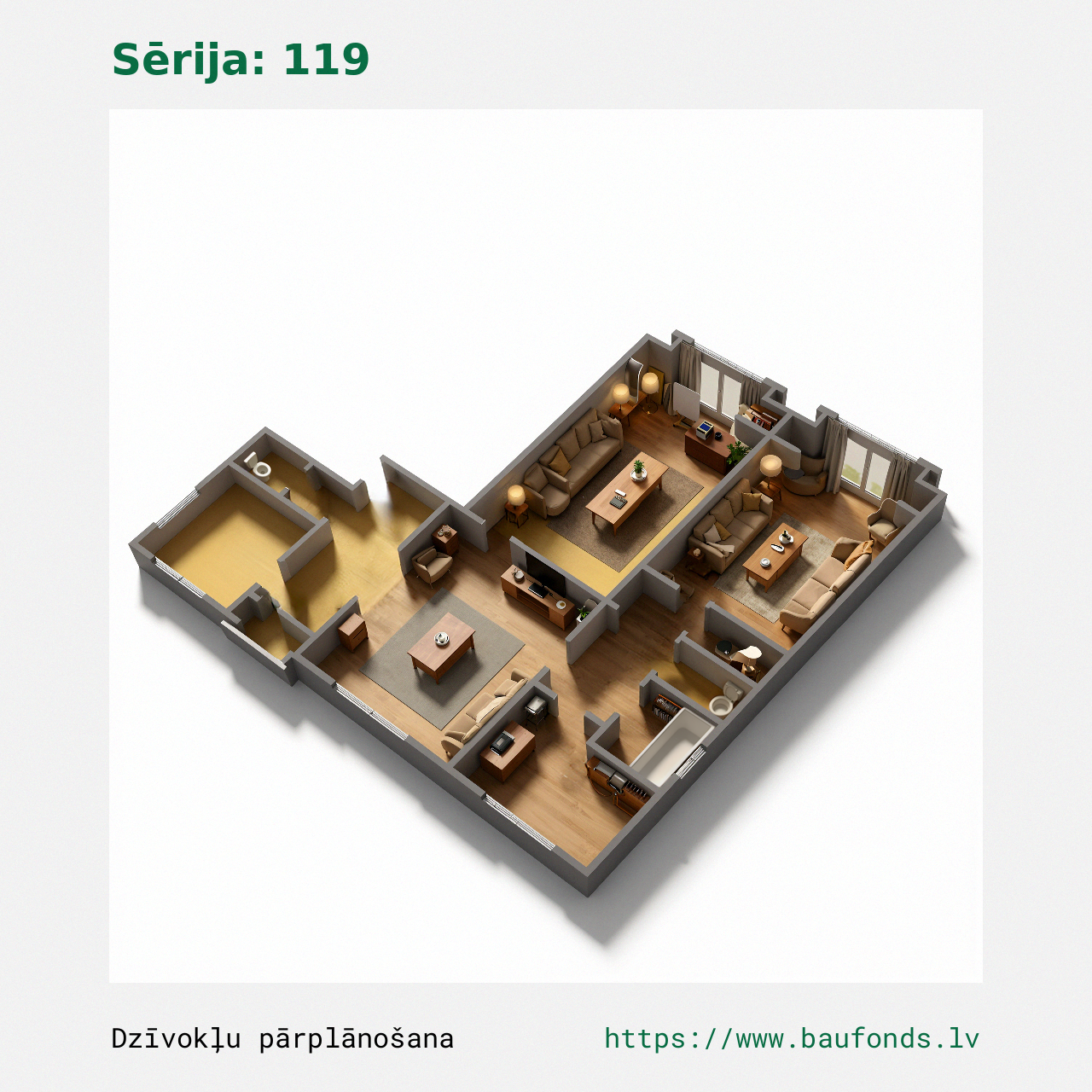 Four-bedroom apartment, Series 119 (119-A4/4). Area 52-84 m² / C
