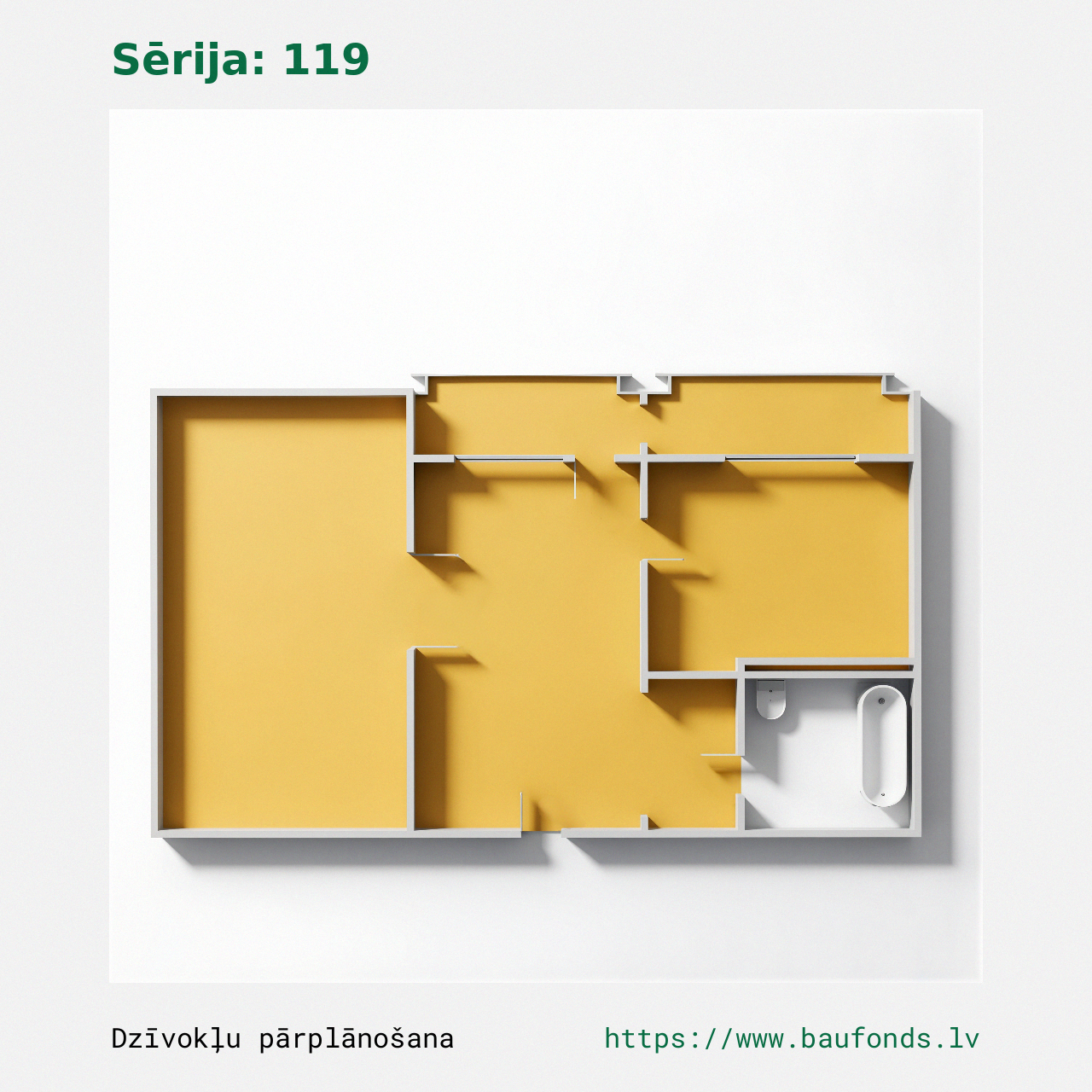 One-bedroom apartment, Series 119 (119-A3/1). Area 19-40 m² / B