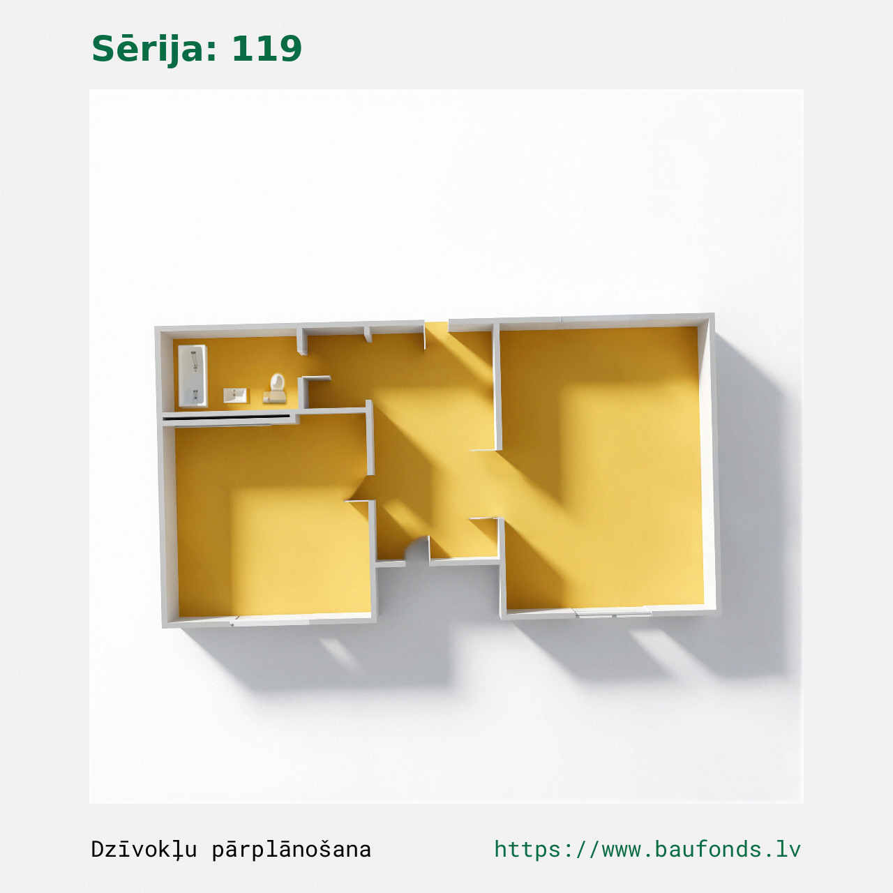 One-bedroom apartment, Series 119 (119-B1/1). Area 19-43 m² / B