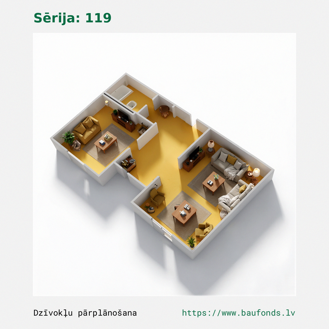 One-bedroom apartment, Series 119 (119-B1/1). Area 19-43 m² / C