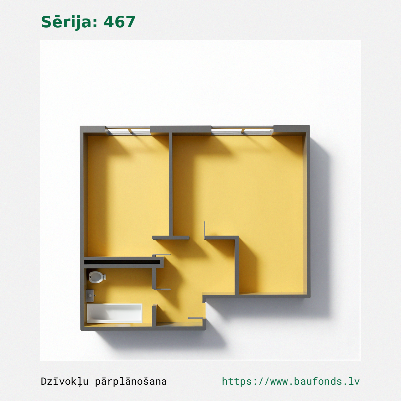 One-bedroom apartment, Series 467 (467-A2/1). Area 17-32 m² / B