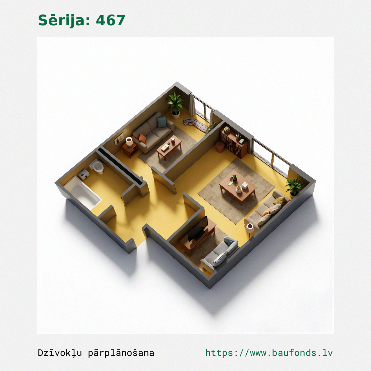 One-bedroom apartment, Series 467 (467-A2/1). Area 17-32 m² / C