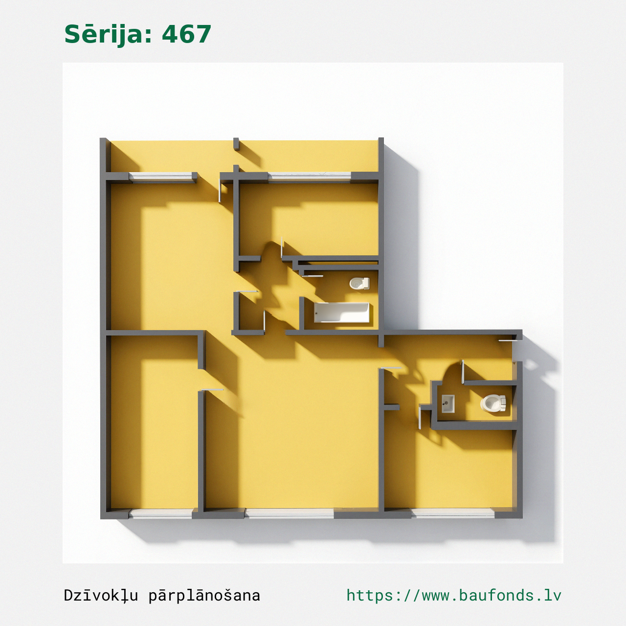 Four-bedroom apartment, Series 467 (467-A1/4). Area 51-71 m² / B