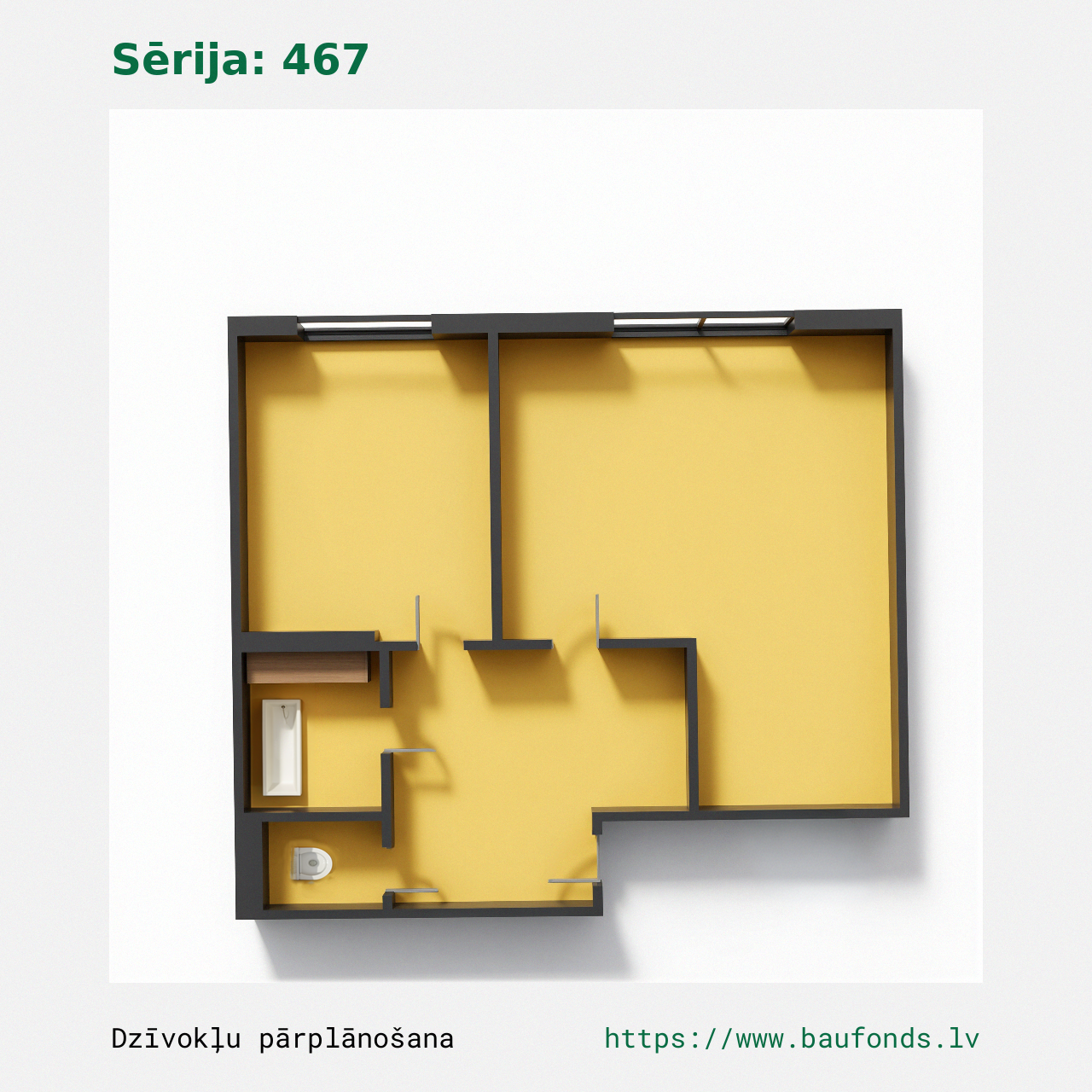 One-bedroom apartment, Series 467 (467-B2/1). Area 16-32 m² / B