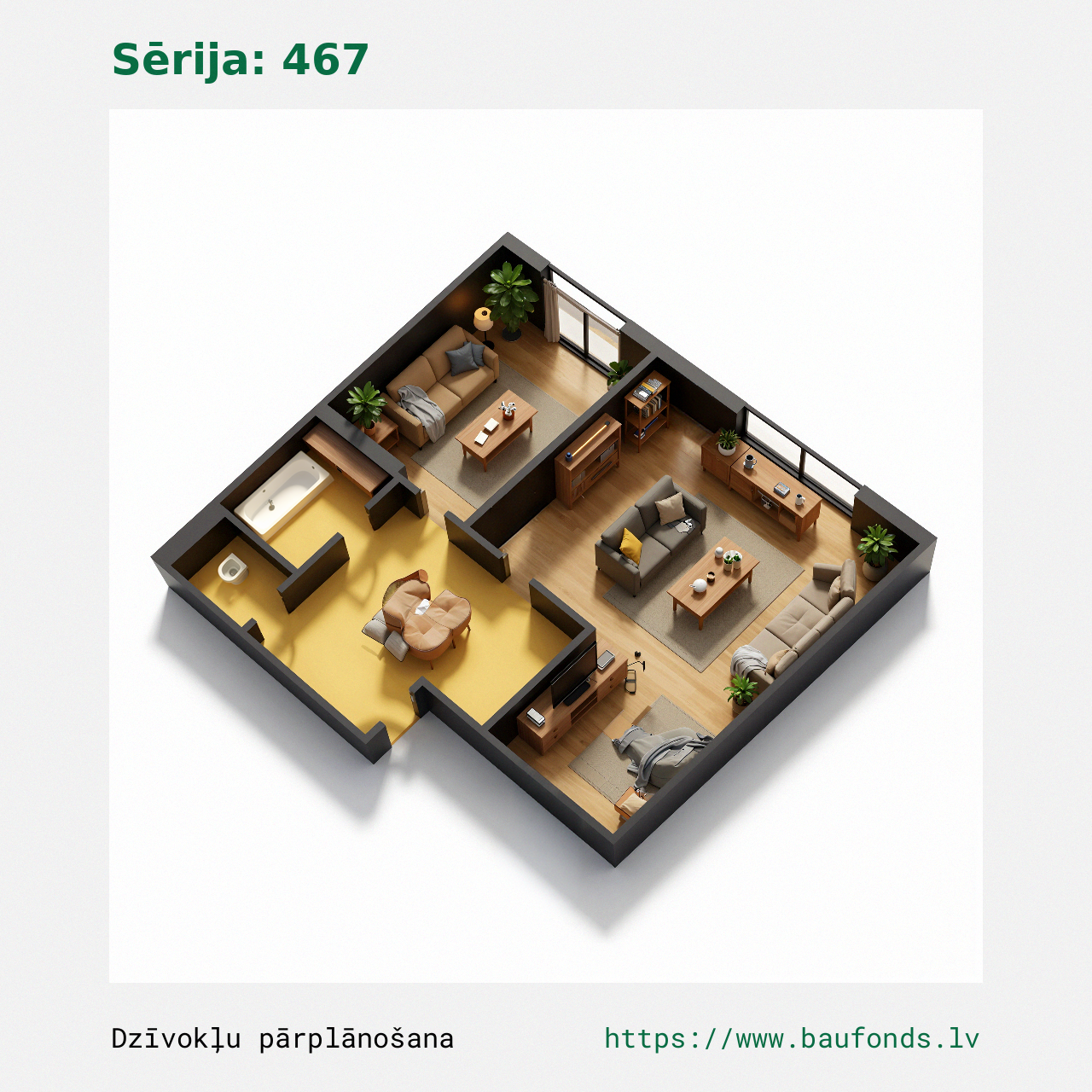One-bedroom apartment, Series 467 (467-B2/1). Area 16-32 m² / C