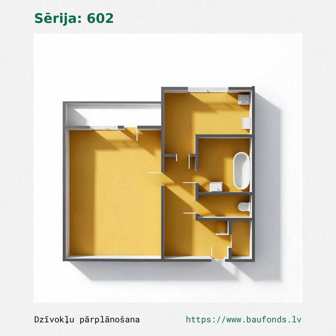 One-bedroom apartment, Series 602 (602-A2/1). Area 13-30 m² / B
