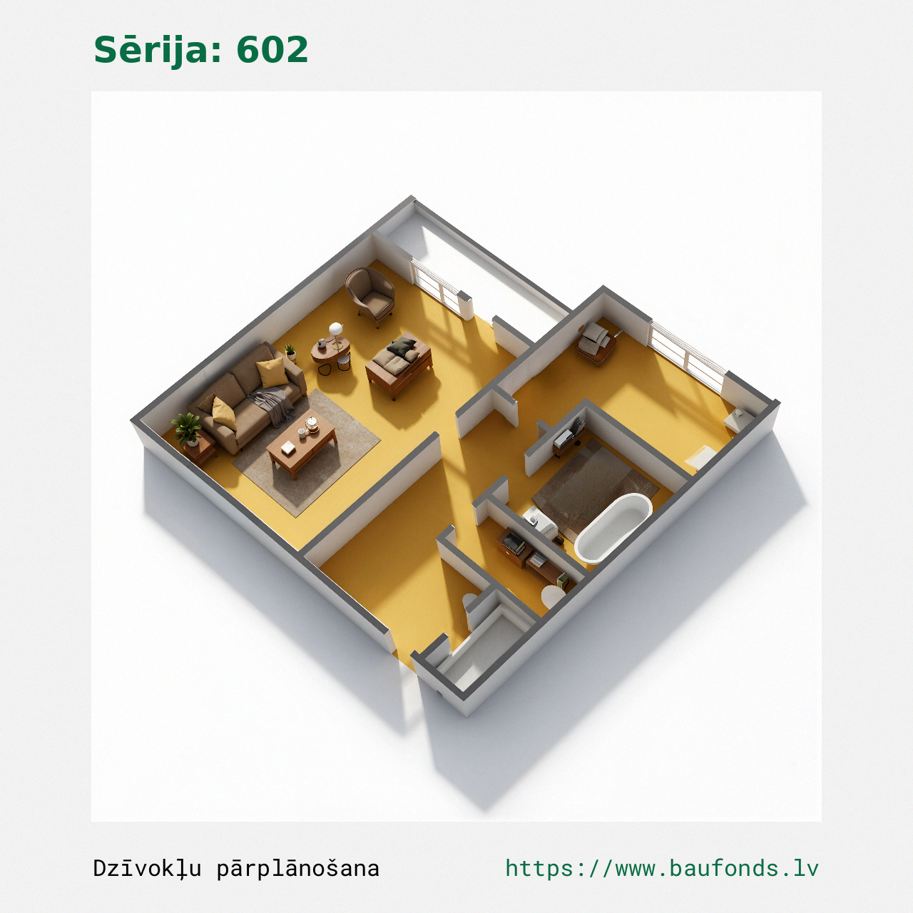 One-bedroom apartment, Series 602 (602-A2/1). Area 13-30 m² / C