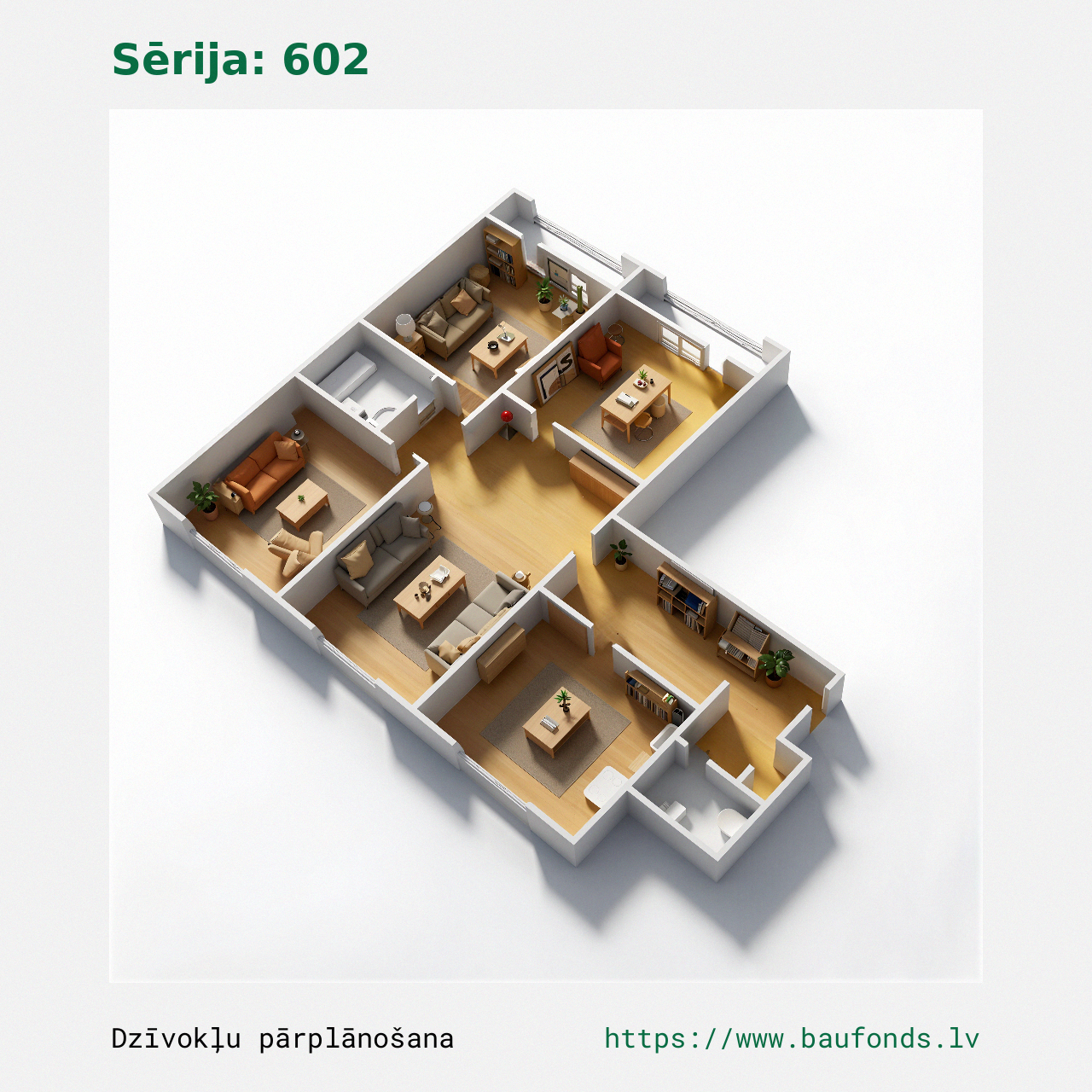 Four-bedroom apartment, Series 602 (602-A1/4). Area 50-74 m² / C