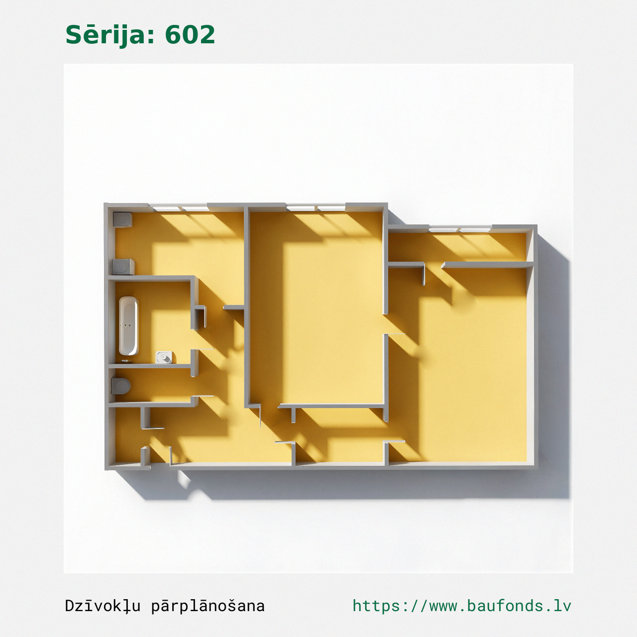 Two-bedroom apartment, Series 602 (602-A3/2). Area 27-49 m² / B