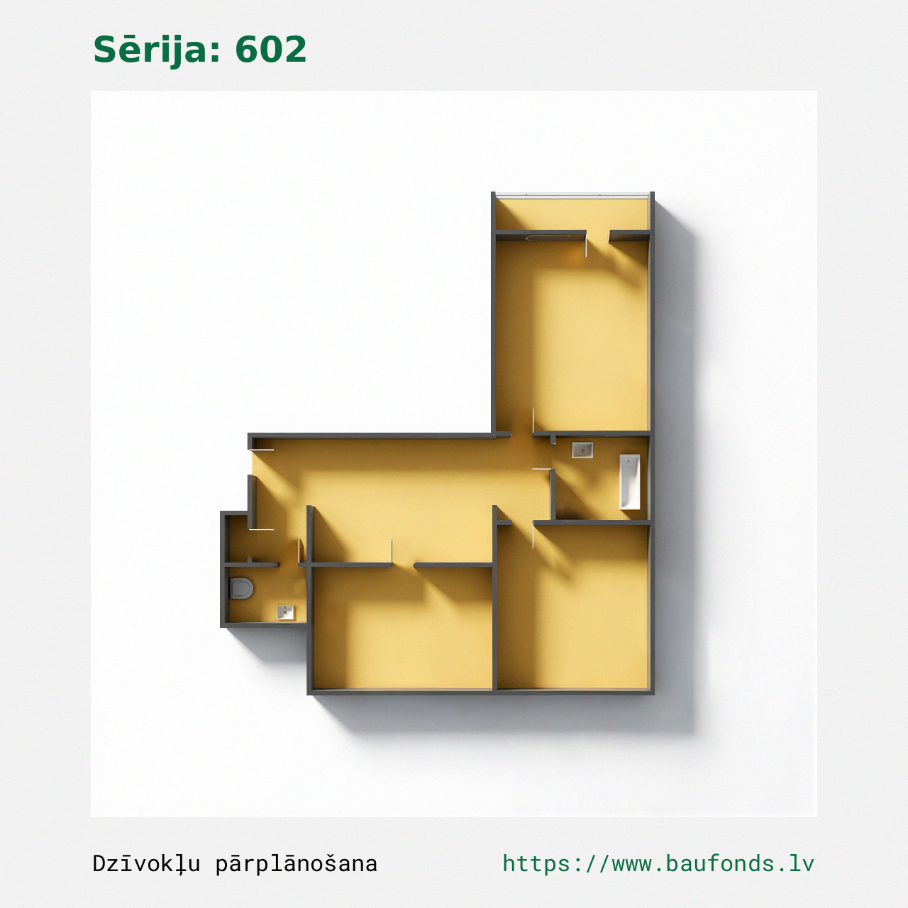 Two-bedroom apartment, Series 602 (602-B4/2). Area 25-49 m² / B