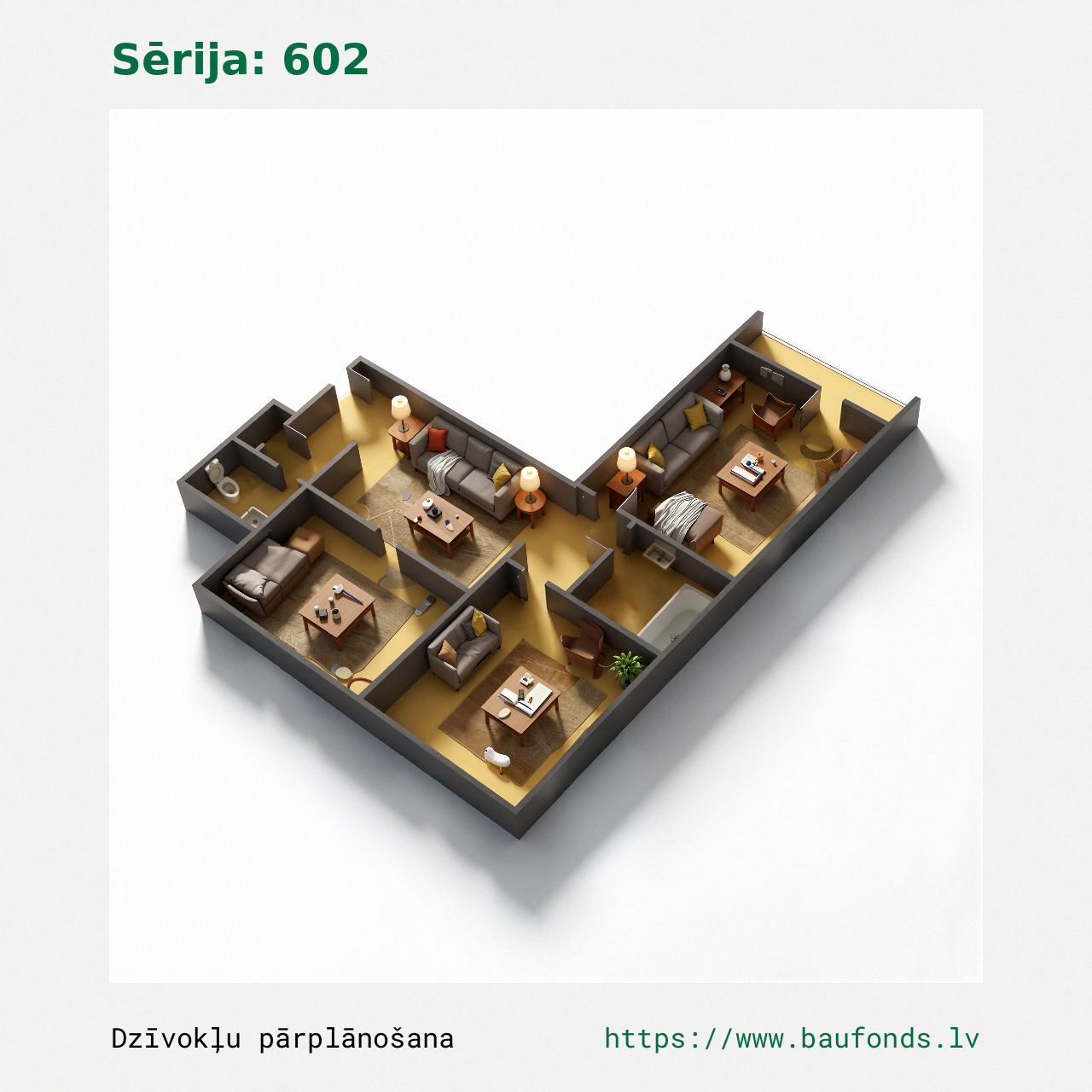 Two-bedroom apartment, Series 602 (602-B4/2). Area 25-49 m² / C