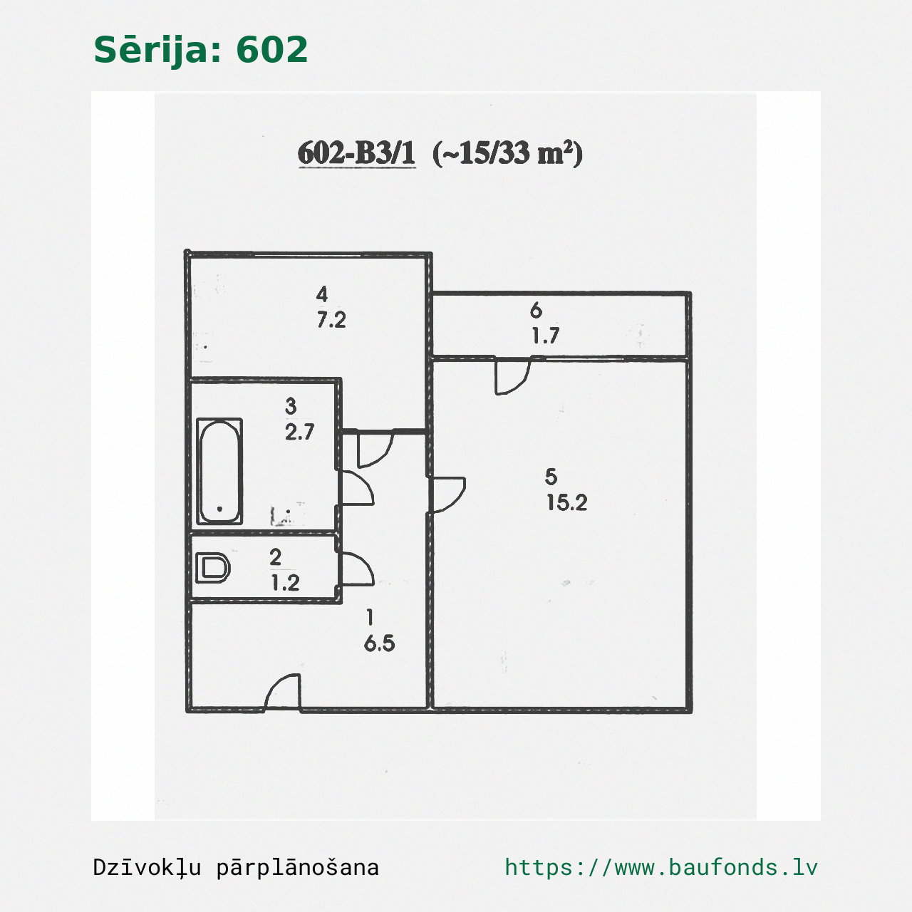 One-bedroom apartment, Series 602 (602-B3/1). Area 15-33 m² / A