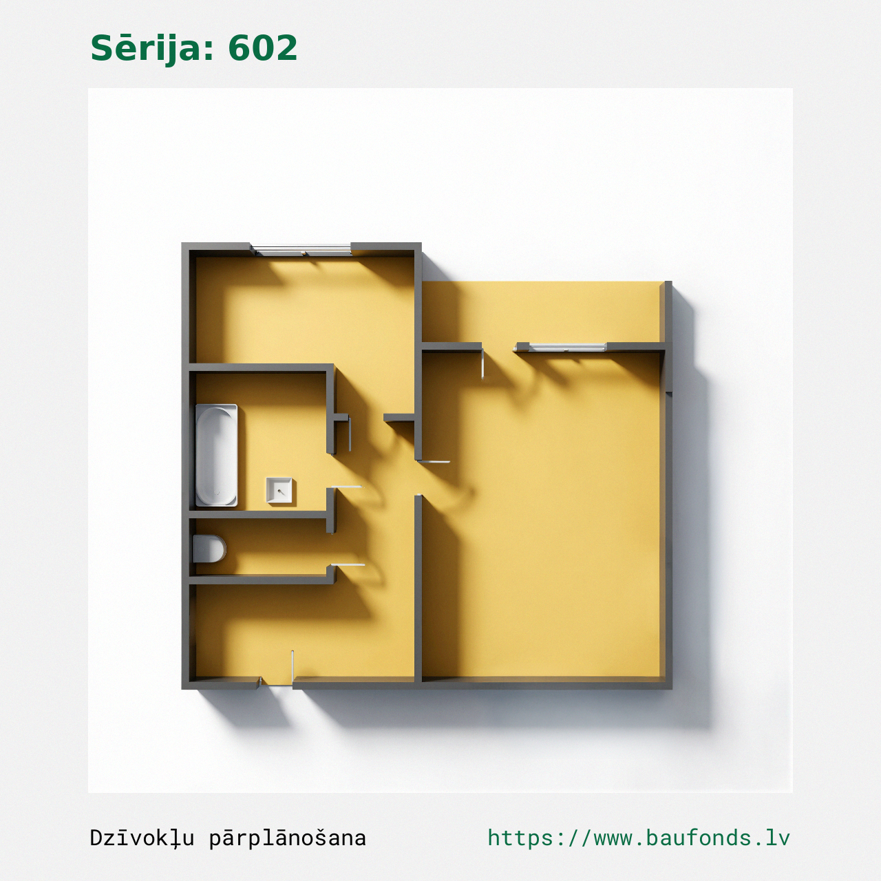 One-bedroom apartment, Series 602 (602-B3/1). Area 15-33 m² / B