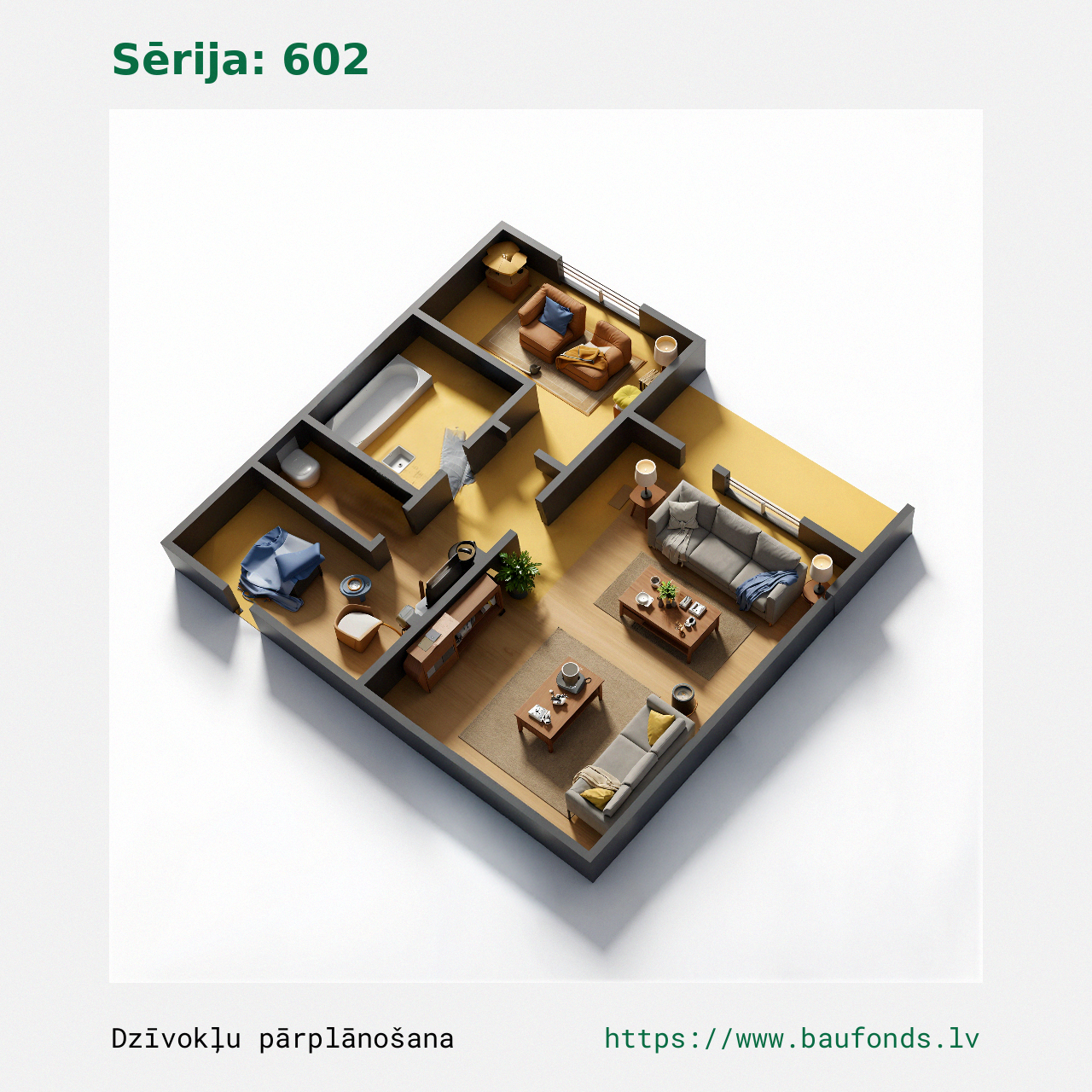 One-bedroom apartment, Series 602 (602-B3/1). Area 15-33 m² / C