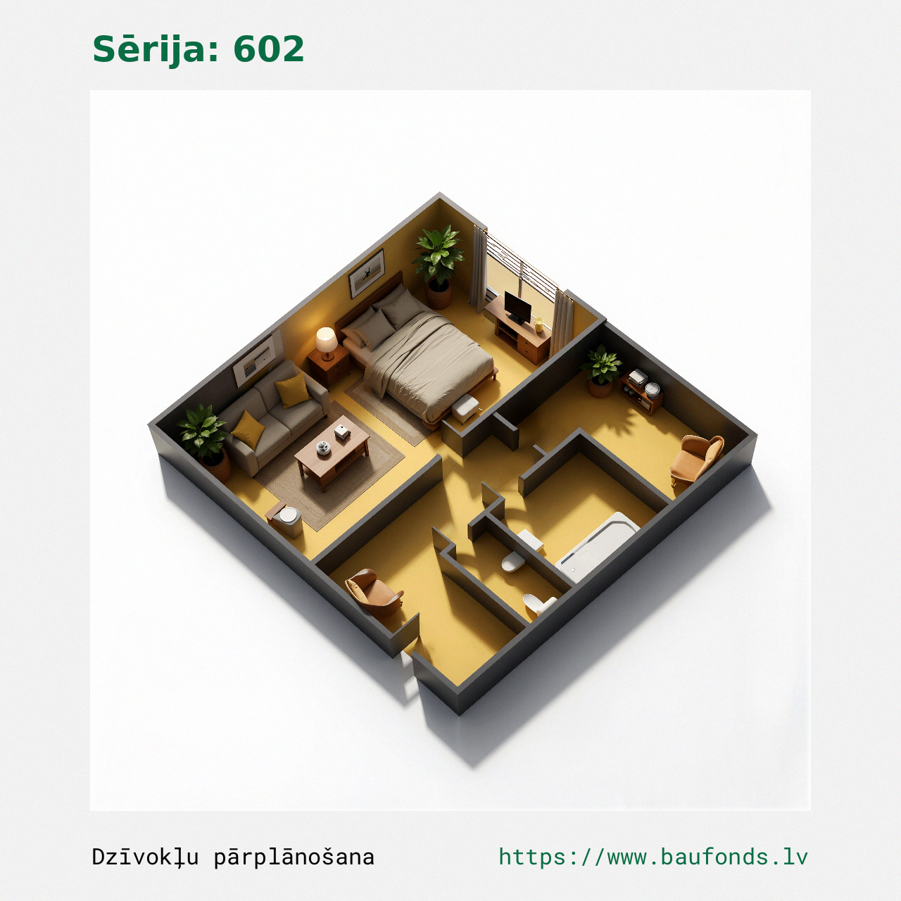 One-bedroom apartment, Series 602 (602-C2/1). Area 19-36 m² / C