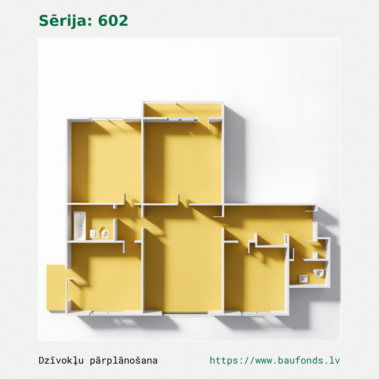 Four-bedroom apartment, Series 602 (602-C1/4). Area 49-74 m² / B