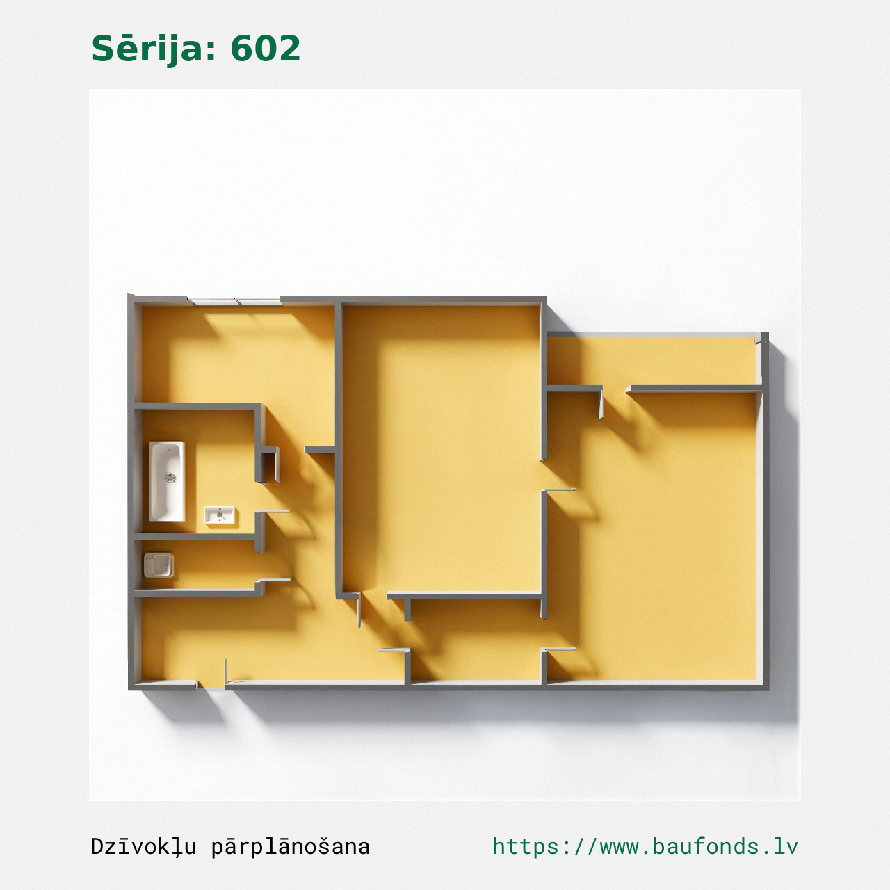 Two-bedroom apartment, Series 602 (602-C3/2). Area 27-48 m² / B