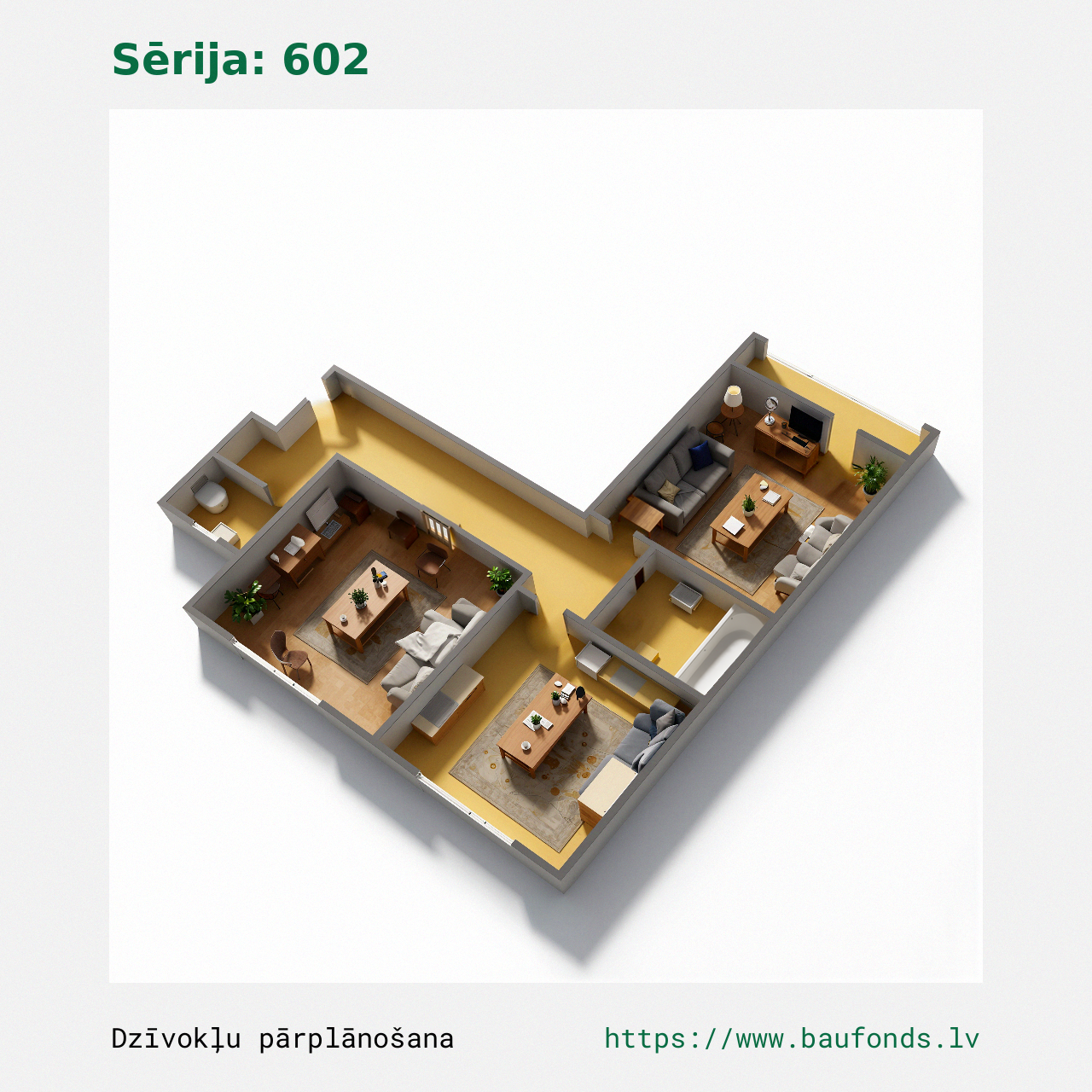 Two-bedroom apartment, Series 602 (602-C5/2). Area 24-48 m² / C