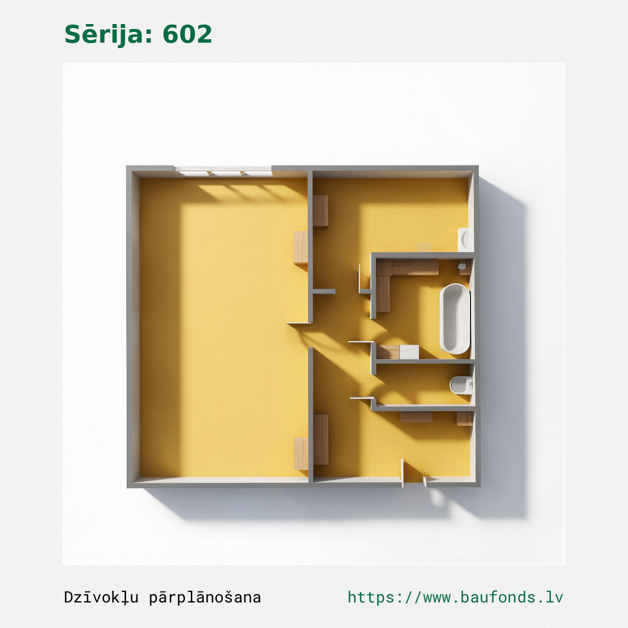 One-bedroom apartment, Series 602 (602-D2/1). Area 19-36 m² / B