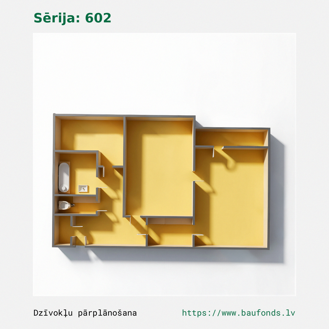 Two-bedroom apartment, Series 602 (602-D3/2). Area 28-49 m² / B