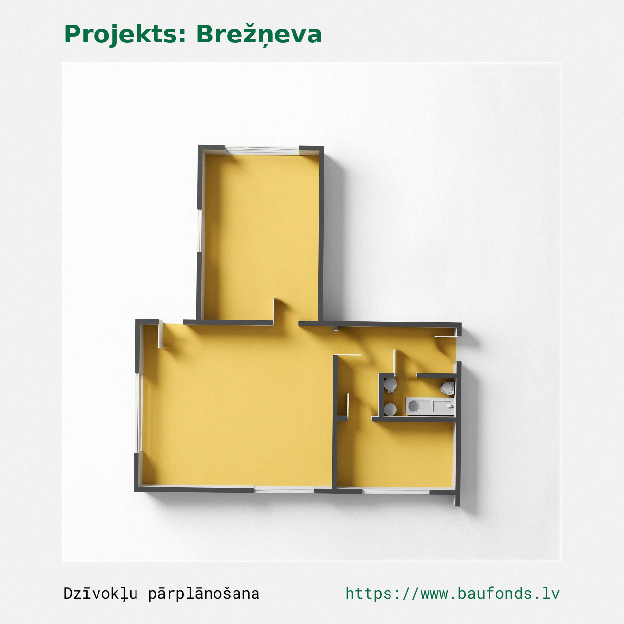 Dviejų kambarių butas, Brežnevka (BRE-A1/2). Plotas 27-40 m² / B